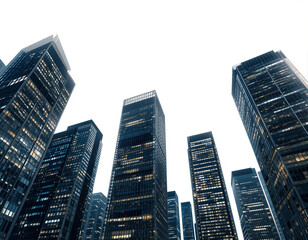 Fototapeta premium Skyward Giants – Stunning Skyscraper Illustrations from a Ground Perspective