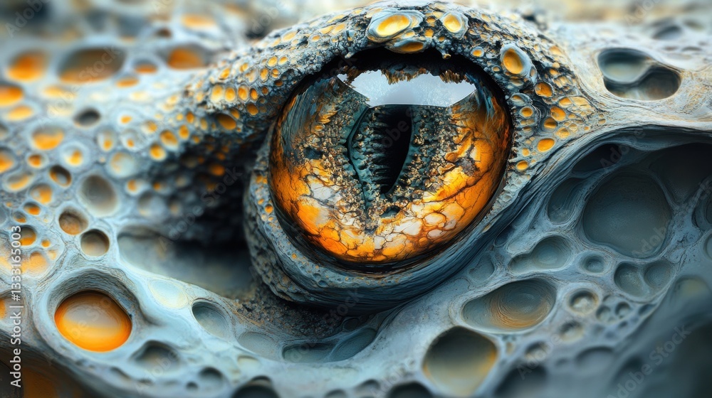 Poster close-up of intricate frog eye with unique texture and detail