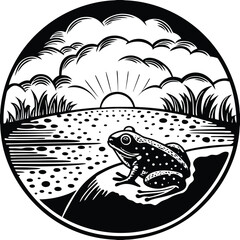 A pointillist art style a misty landscape