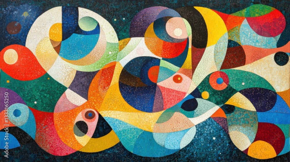 Poster colorful abstract art with circular shapes and geometric patterns