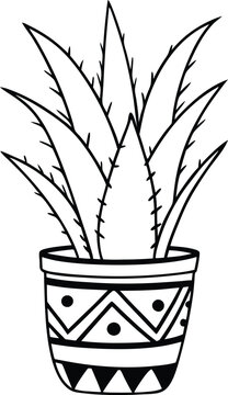 recommend clip art:  Allover a spiky aloe Vera plant silhouette line art design
