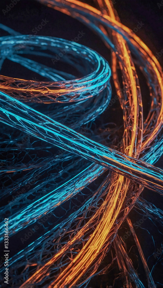 Poster intertwined glowing lines representing modern digital abstraction