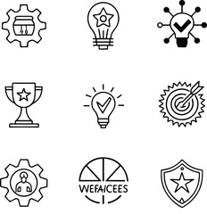 Core Values Icons Set   Editable Stroke Vector Illustration