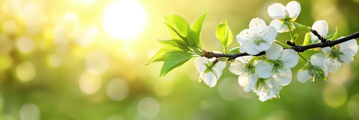 Obraz premium Close-up of a tree branch adorned with delicate white flowers.