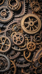 Intricate arrangement of steampunk gears in metalwork