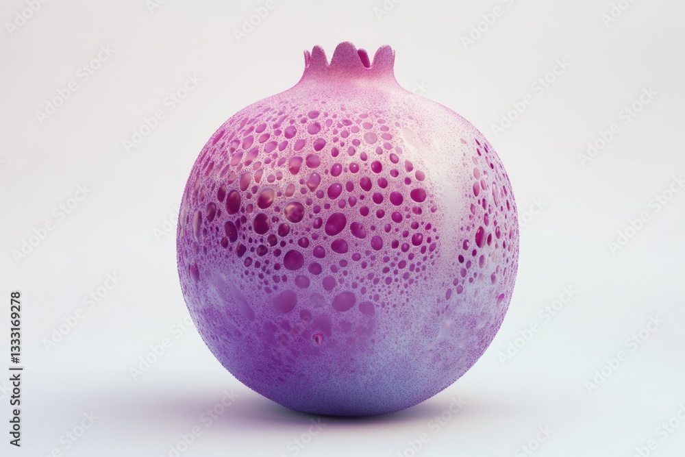 Aufkleber abstract 3d rendering of a purple pomegranate with a textured surface and bubbly details.