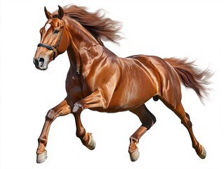 Obraz premium Majestic Brown Stallion Galloping in Nature: Capturing Equine Grace and Power