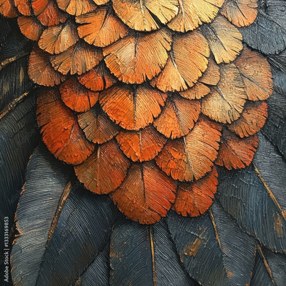 Poster close-up view of vibrant feather patterns in natural color palette