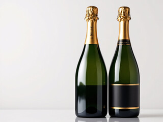 Two elegant bottles with golden labels and black design on a clean background.