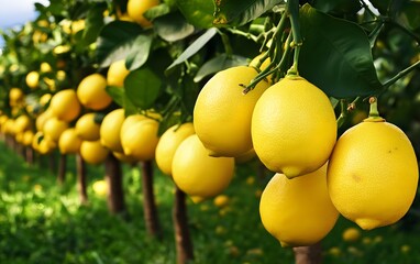 Vibrant Lemon Orchard, Rows of Ripe Yellow Lemons on Trees