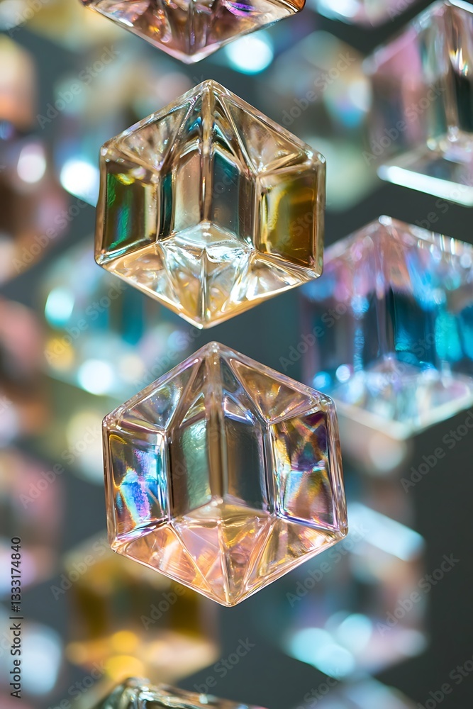 Poster glowing holographic cubes against a soft gray background with a beautiful gradient and abstract appe