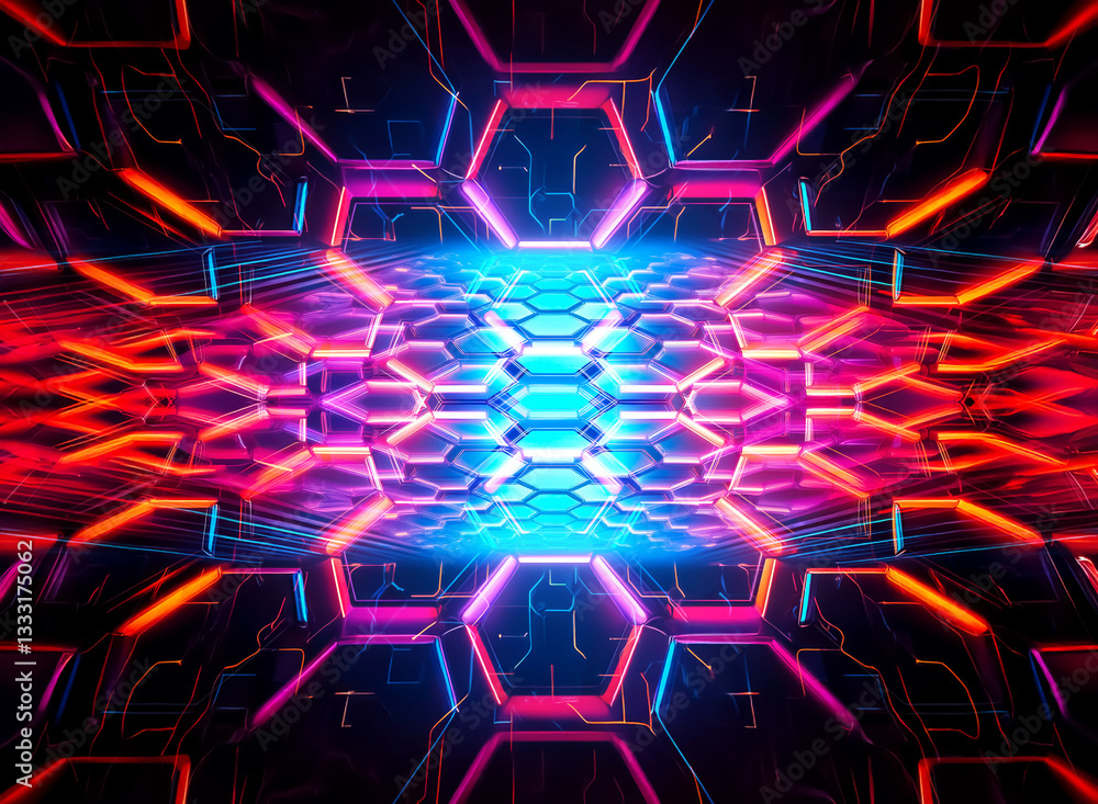 Poster vibrant abstract background featuring a futuristic geometric pattern. hexagonal shapes illuminate wi