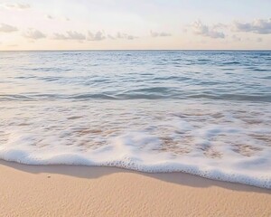 Fototapeta premium Tranquil Sunset Waves on Sandy Beach.