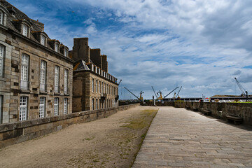Architecture of ancient city Saint-Malo, a walled port city in Brittany (prefecture...