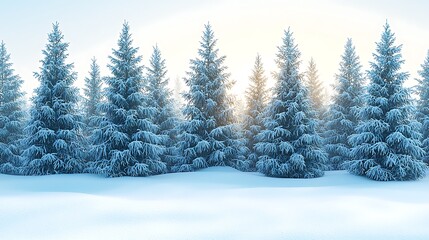 Naklejka premium Snow-Covered Pines Shimmer in a Winter Forest