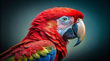 Fototapeta premium Vibrant Scarlet Macaw Parrot Close-Up: Colorful Tropical Bird Photography