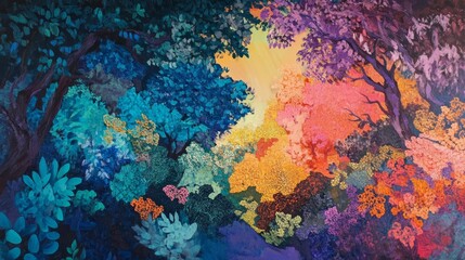 Fototapeta premium Colorful forest bathed in magical light