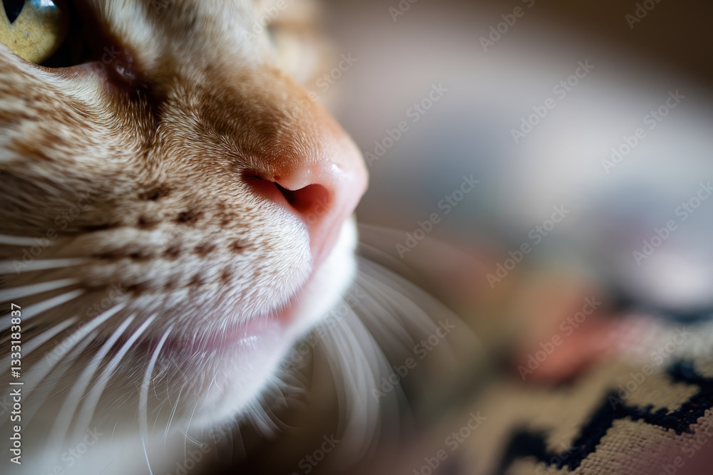 Poster close-up of a ginger cat's nose and whiskers with soft focus background