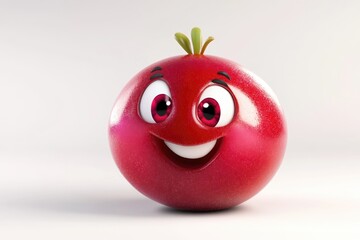 A cheerful cartoon cranberry with a happy face, big eyes, and a bright smile.