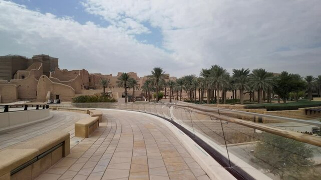 Panoramic view of Diriyah, a UNESCO World Heritage site near Riyadh, showcasing the unique mud-brick architecture and the restoration efforts preserving Saudi Arabia's cultural heritage