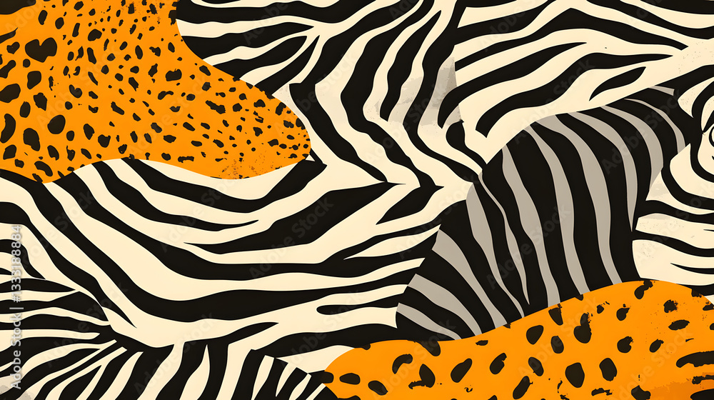 Poster abstract animal print pattern with zebra and leopard designs