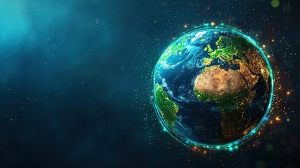 Obraz premium Glowing Earth Globe with Stars and Particles in Cosmic Space Scene