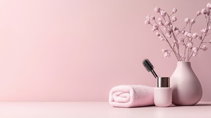 A minimalist beauty salon banner with a soft pastel background in blush pink, beige, or light lavender