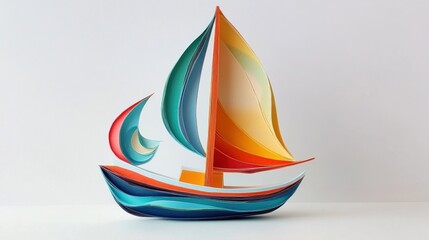 A tiny paper art sailboat with colorful sails. A paper art Style 3d