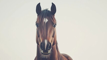 Bay horse in a clean, minimalist composition, symbolizing elegance and simplicity.