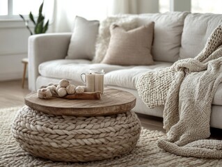 Comfortable living room with soft furniture and decorative items