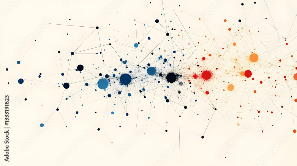 Poster abstract network visualization with colorful nodes and links