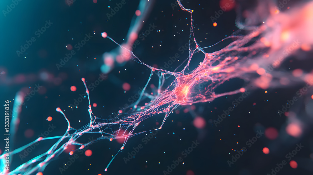 Poster abstract neural network visualization with colorful light effects