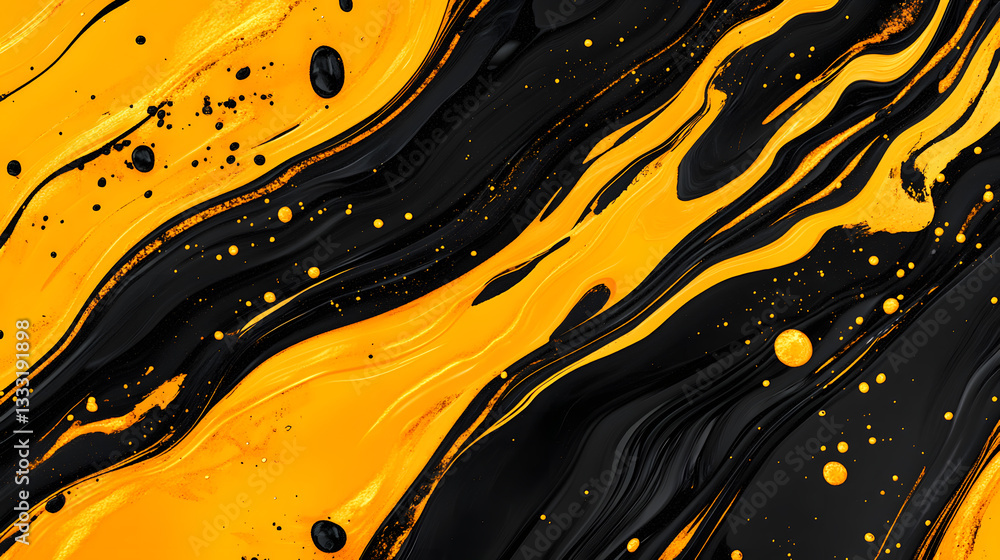 Poster abstract orange and black swirl pattern with texture and depth