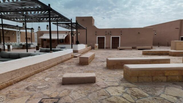 Panoramic view of Diriyah, a UNESCO World Heritage site near Riyadh, showcasing the unique mud-brick architecture and the restoration efforts preserving Saudi Arabia's cultural heritage