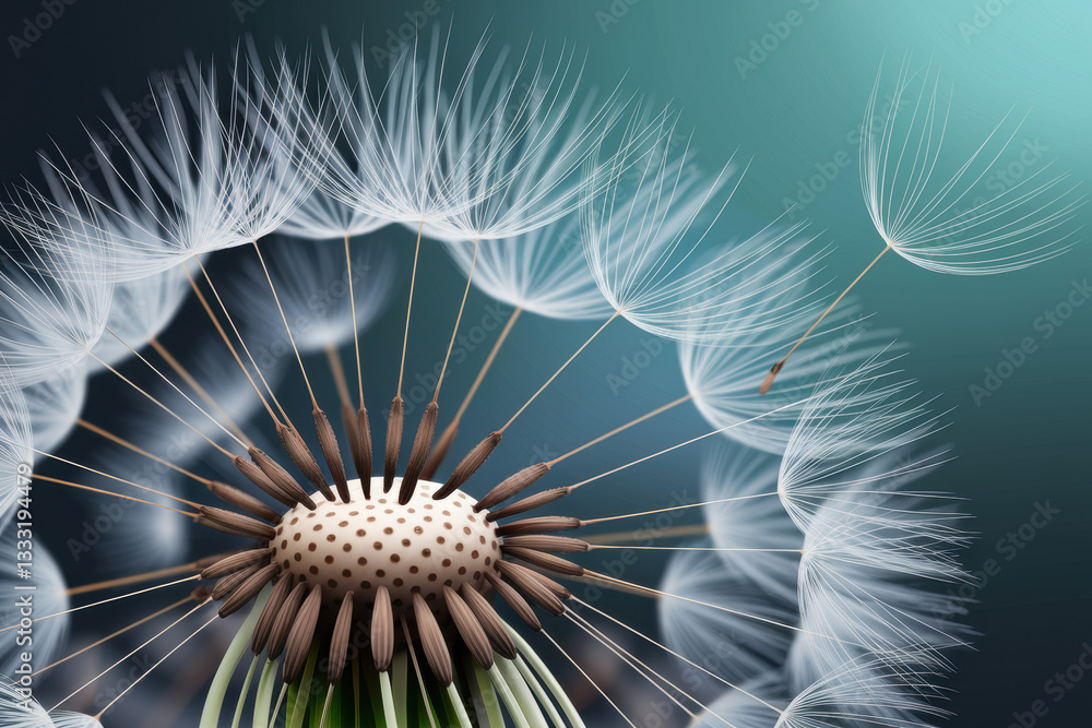Aufkleber delicate dandelion seed head with wispy seeds against a soft gradient background