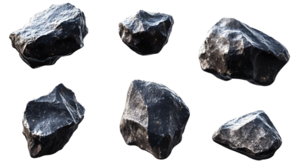 Set of asteroid rocks isolated on a transparent background