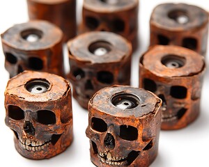 Fototapeta premium Skull Candle Holders in White Studio Display