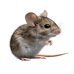 Realistic Mouse Illustration with Detailed Anatomy in Nature Close-Up - Cute Rodent Study on White Background