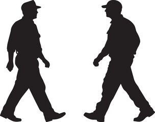 Silhouette of a security guard walking through a parking lot vector silhouette