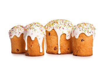 Sweet Easter cakes on white background