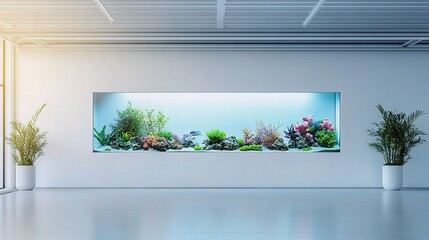 Bright Open Space with Blank Wall and Aquarium Display