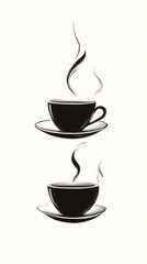 Two cups of steaming coffee on saucers, white