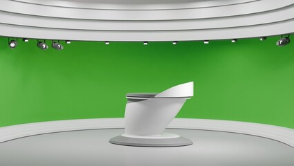 3D Virtual TV Studio News, Backdrop For TV Shows .TV On Wall.3D Virtual News Studio Background,3d illustration	