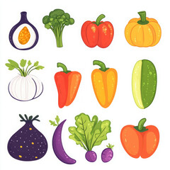 Illustrated vegetables collection in vibrant cartoonish style