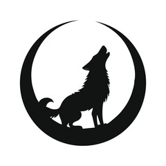 Obraz premium Silhouette of a howling wolf against a crescent moon