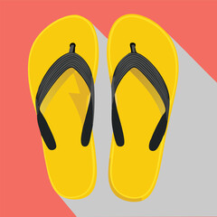 Yellow flip-flops on coral and grey background