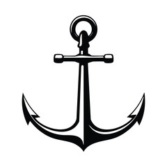 A classic nautical anchor, black silhouette on white background