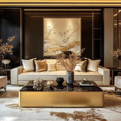 Luxurious and elegant living room with modern furniture and decor