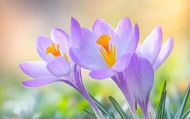 Fototapeta premium Stunning Closeup of Delicate Purple Crocus Flowers in Spring
