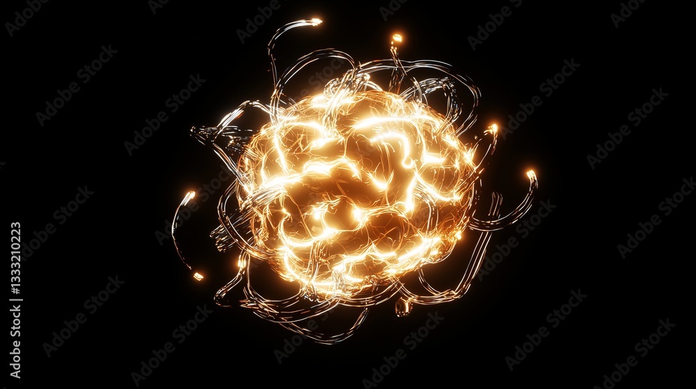 Poster quantum brain formation with animated light trails in dark background